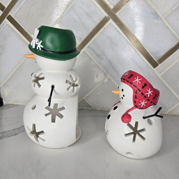 Partylite Mr Snowman Tealight Candle Holder set of 2 Christmas winter snow - Picture 5 of 5